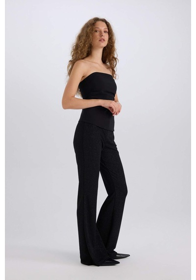 DeFacto Flare Fit Düz Paça Uzun Boy Bürümcük Pantolon E1870AX24WNBK81 Siyah