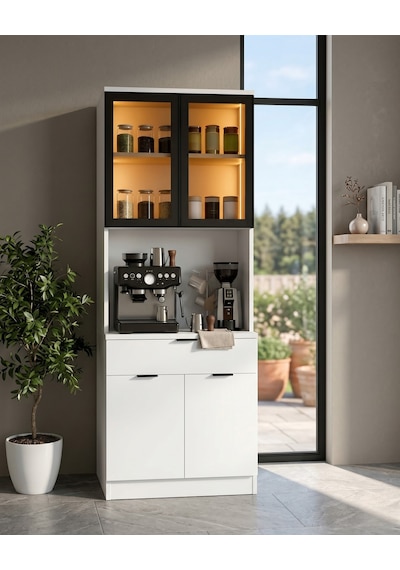 Dream Premium Minimal Kahve İstasyonu - Beyaz Füme Temperli Camlı Led Modül