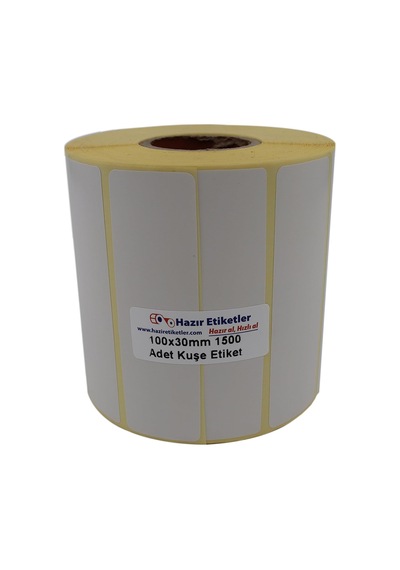 Kuşe Etiket 100mm X 30mm Ruloda 1500 Adet 40mm Kuka Çapında Baskısız Barkod Yazıcı Etiketi Diğer