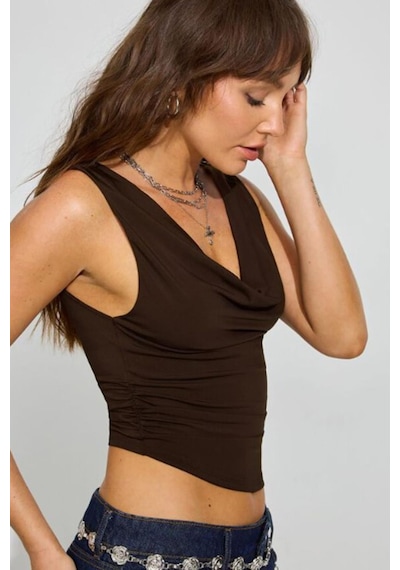 Madmext Kahverengi Degaje Yaka Kadın Body Mg2282