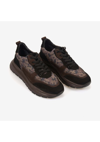 Kemal Tanca Erkek Hakiki Deri Kamuflaj Desenli Multi Spor&sneaker Ayakkabı 25198 Siyah - Kahverengi