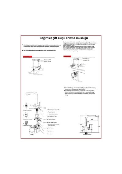 Su Arıtma Cihazı İçin 3 Yollu Bataryalı Musluk
