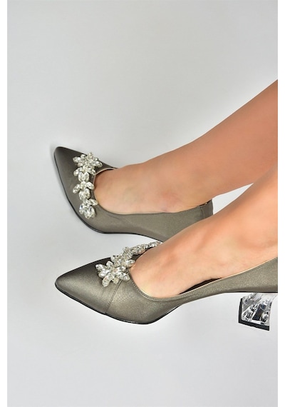 Fox Shoes Platin Saten Kumaş Taşlı Kadın Ayakkabı M246014004 Platin