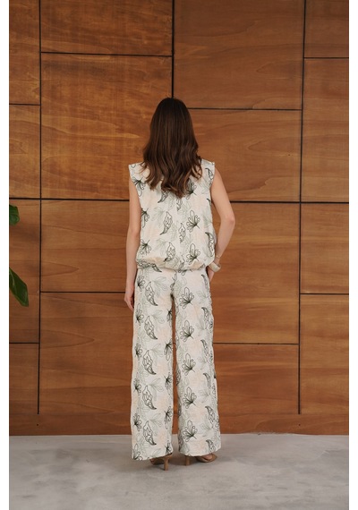 Verymoda Nakışlı Keten Pantolon F2008 Taş