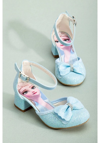 Nese Shoes Kız Çocuk Fiyonklu Prenses Topuklu Ayakkabı Mavi