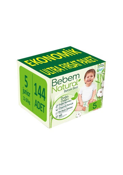 Bebem Natural Bebek Bezi 5 Numara Junior Ekonomik 144 Adet 2'li