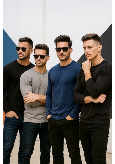 Rich Erkek Grimelanj-siyah-lacivert-antrasit 4'lü Paket Basic Uzun Kollu Body Gri-siyah-lacivert-antrasit