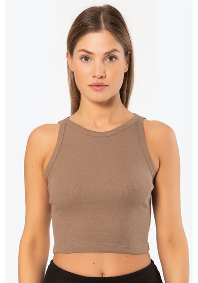 Türen Kadin Fitilli Crop T-shirt 3404 / Kahverengi