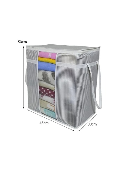 Pencereli Saklama Çantası Çizgili Çok Amaçlı 50x45x30 Cm Gri-beyaz