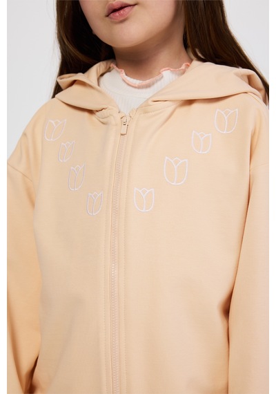 Panço Kız Çocuk Fermuarlı Somon Sweatshirt Pembe