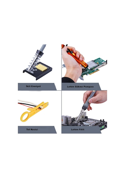 60w Havya Lehim Seti Multimetre Vakum Pompası Uç Seti Lehim Teli Cımbız Kılıf Elektronik Onarım Kiti
