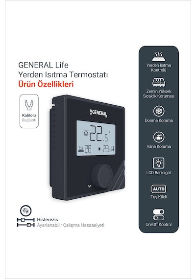 General Life Mitra Fh25s Yerden Isıtma Termostatı - Siyah