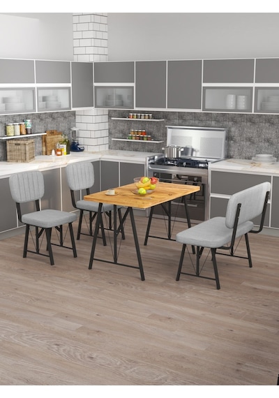 Hayat 70x110 Atlantik Mutfak Masası, Mutfak Masası Takımı, Yemek Masası, 2 Sandalye 1 Bench - Açık Gri Açık Gri