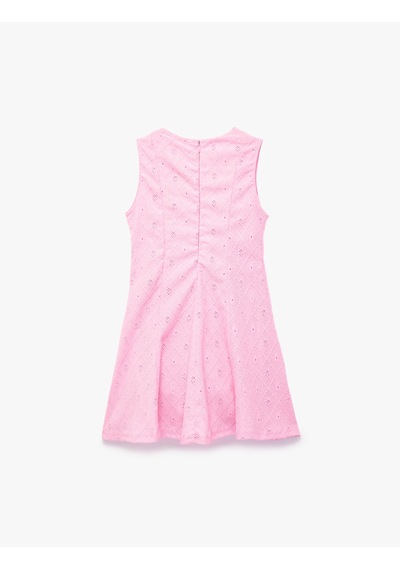 Koton Bürümcük Kumaş Bisiklet Yaka Kolsuz Brodeli Elbise Pembe 6skg80093ak Gül