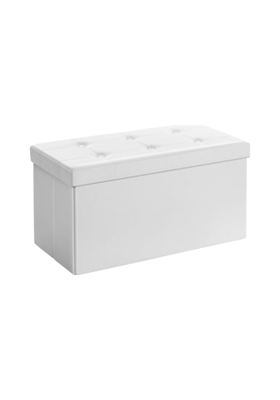 Tabure, 80 Litre, Saklama Kutusu, Ayak Taburesi, Katlanabilir, 300 Kg Taşıma Kapasitesi, Suni Deri Kılıf, Dolgulu, Beyaz Spf106