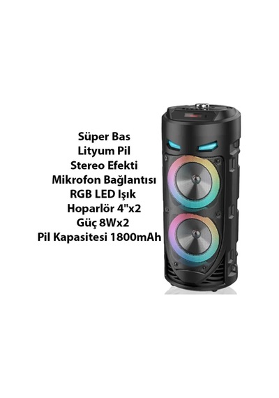 Karaoke Mikrofonlu Bluetooth Hoparlör Şarjlı Taşınabilir Led Işıklı Speaker 2x8w