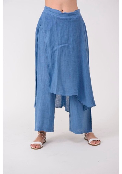 Bohem Stil İtalyan Ham Keten Pantolon Etek-8747 Mavi