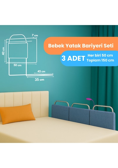 Miralay Yeni Nesil Yatak Bariyeri 50 x 40 CM Mavi 3 Adet
