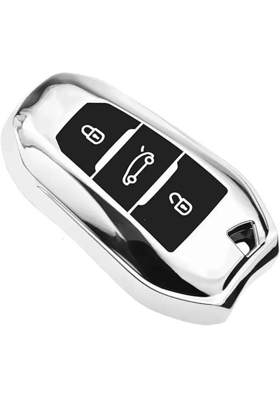 Autohan Keys Peugeot Anahtar Koruma Kılıfı, 208 308 508 2008 3008 5008 Rifter Modelleri İçin, Sustasız, Krom-siyah