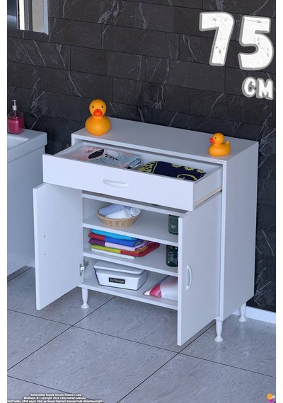 Emir 75 Cm Çok Amaçlı 1 Çekmeceli 1 Kapaklı 3 Raflı 4 Bölmeli Dolap 75 Cm