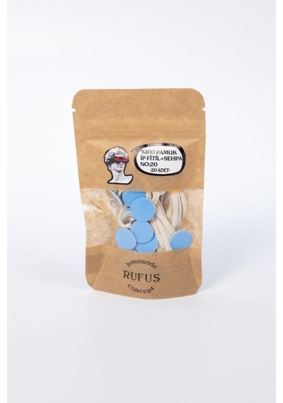Rufus Concept Pamuk İp Fitil No:20 Ve Yapışkanlı Sehpa 15cm Boy 20 Adet