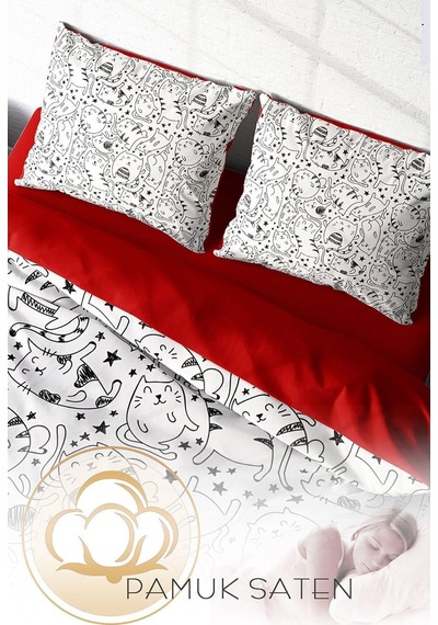 %100 Pamuk Saten Çift Kişilik Nevresim Takımı Catsy, Monohome38878 Nocolor-3594f85a