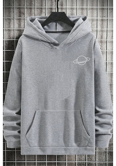 Uyguntarz Unisex Saturn Baskılı Sweatshirt Gri