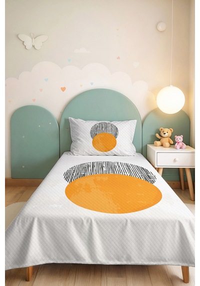 Geometrik Sarı Genç Odası Tek Kişilik Pike Takımı - Gri Minimal 160x220 Cm Kapitone Yatak Örtüsü Kavrulmuş İz Baharı