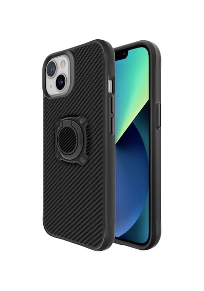 Apple Uyumlu iPhone 13 6.1 - Kılıf Yüzüklü Karbon Koruyucu Kapak