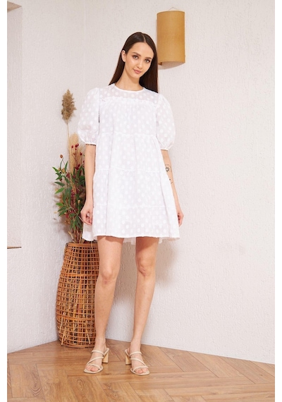 Darlin Moda Beyaz Balon Kollu Mini Elbise Dm1024 Beyaz