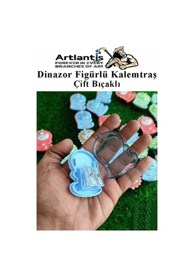 Dinazor Kalemtraş 4 Renk 1 Paket Hazneli Jumbo Kalemtıraş Dinazorlu Standart Kalem Açacağı Sevimli Plastik