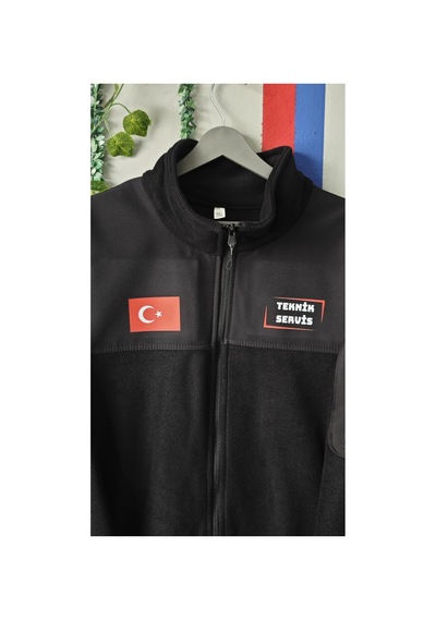 Teknik Servis Baskılı Kaliteli Softsheel Polar Ceket Siyah