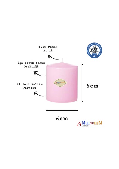 6x6 Pembe Silindir Mum Pembe