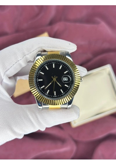 Siyah Kadran Gold Detay Otomatik Erkek Kol Saati Altın - Gümüş