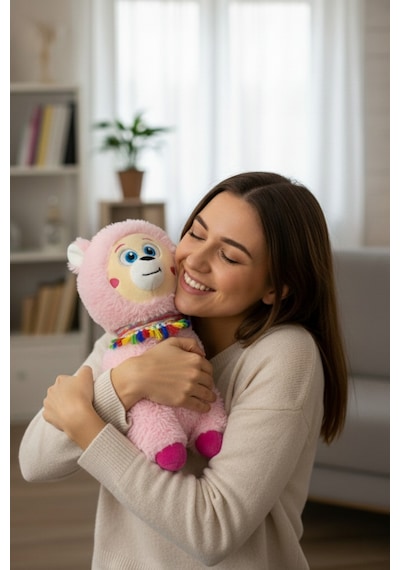 Büyük Boy Yumuşak Peluş Lama Oyuncak - Yumuşacık Uyku Arkadaşı Fularlı Lama 35 Cm Pembe