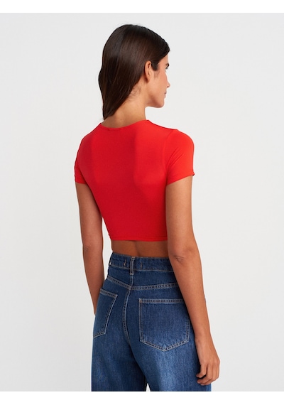 Dilvin 31175 Bisiklet Yaka Crop Top-k.kırmızı K.kırmızı Koyu Kırmızı
