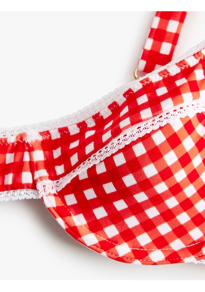 Koton Koton X Sibil Çetinkaya - Dantel Detaylı Pötikareli Balenli Bikini Üstü Kırmızı Ekose 6sak10241mm Kırmızı Ekoseli