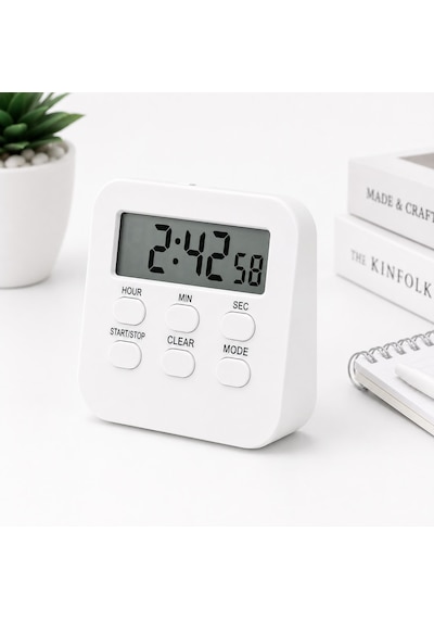 Beyaz Öğrenci Dijital Timer Alarmlı Geri Sayım, Kronometre Ve Saat Modu Büyük Lcd Ekran Manyetik Zamanlayıcı-dol288