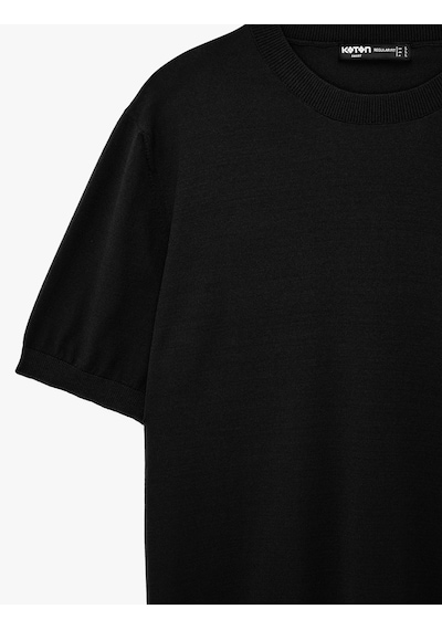 Koton Regular Fit Bisiklet Yaka Viskon Karışımlı Kısa Kollu Basic Triko Tişört Siyah 6sam70052ht