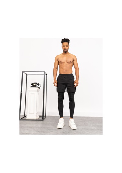 Gugus Erkek Uzun Taytlı Şort / Koşu Fitness Antrenman Spor Şortu Siyah-uzun