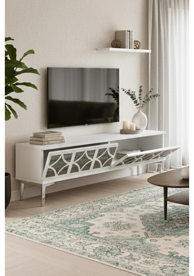 Tsa1236bs - Öztv120 Tv Stand, Tv Sehpası Beyaz - Sılver 120cm