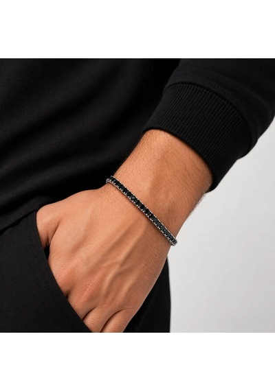 Nur Silver Prestige Siyah Zirkon Taşlı 925 Ayar Gümüş Erkek Bileklik - Nur-bl85012