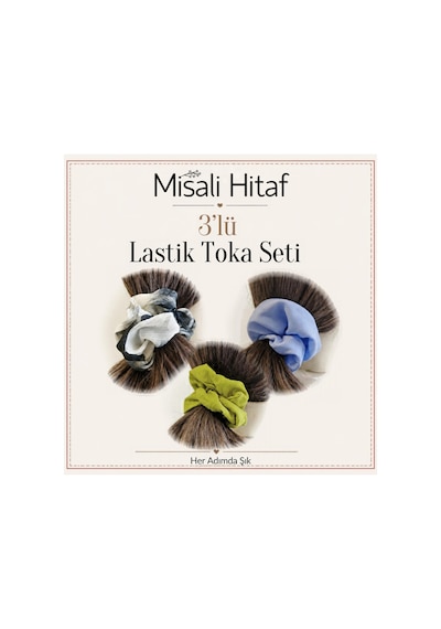 3'lü Lastik Toka Seti Kadın Saç Tokası Saç Lastiği Mavi - Yeşil - Ekru