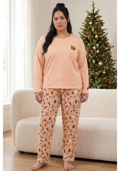 Siyah İnci Pamuklu Likralı Büyük Beden Battal Boy Örme Pijama Takım26240925 Somon Siyah İnci Pamuklu Likralı Büyük Beden Battal Boy Örme Pijama Takım26240925 Somon