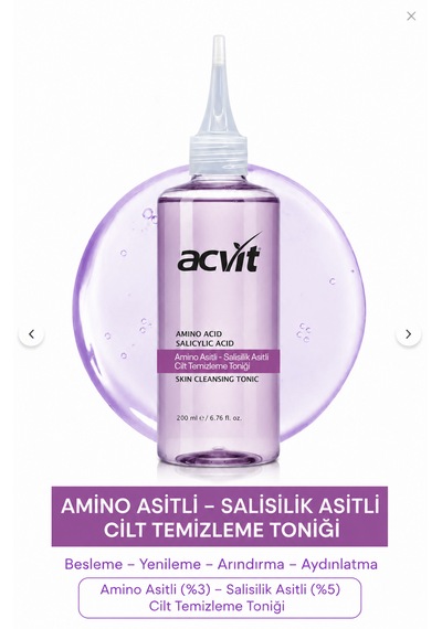 Amino Asitli Salisilik Asitli Cilt Temizleme Toniği 200 Ml.