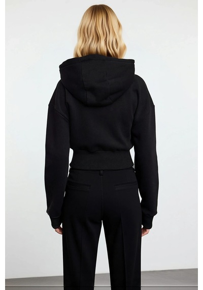Benerly Kadın Kapüşonlu Fermuarlı Uzun Kollu Örme Sweatshirt Fonksiyonel siyah