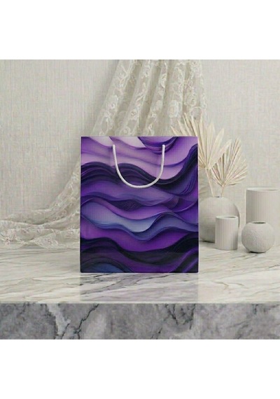 Eczane Hediyelik & Alışveriş Karton Çanta Körüklü Mor Dalgalar 20 x 10 x 23.50 CM 25 Adet