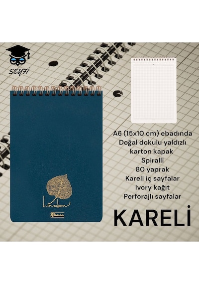 A6 10x15 Cm Kareli 80 Yaprak Üstten Telli Defter Karton Kapak Krem Renk Kağıt 1. Hamur Not Defteri Mavi