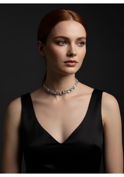 Valmont Accessories Kadın Gümüş Renk Baget Taşlı Choker Kolye
