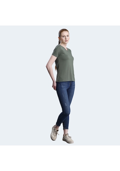 Slazenger PERICAS Kadın V Yaka Haki Tişört